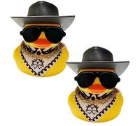 LEBKFT 2pcs Funny Cowboy Rubber Duck Car Ornaments, Yellow Rubber Ducky with Cowboy Hat and Sunglasses for Car Dashboard Decorations Office Desk Accessories Novelty Duck Gifts (Black)