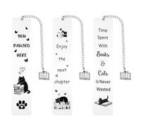 LEBKFT 3 Pack Funny Cat Bookmarks, Cute Stainless Steel Metal Book Marks with Inspirational Words Unique Reading Accessories Bookish Gifts for Book Lovers Cat Lovers Women and Men (B)