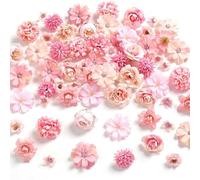 LEBKFT 40PCS Artificial Flower Heads, Pink & Blue Silk Fake Flowers for DIY Crafts Cake Decorations Wedding & Home Décor Mixed Sizes for Floral Arrangements (Pink)