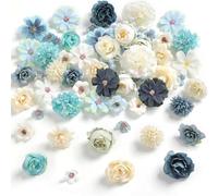 LEBKFT 40PCS Artificial Flower Heads, Pink & Blue Silk Fake Flowers for DIY Crafts Cake Decorations Wedding & Home Décor Mixed Sizes for Floral Arrangements (Blue & White)