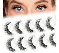 LEBKFT 5 Pairs Pre Glued Eyelashes, Self Adhesive Lashes No Glue Needed Pre Glued Lashes Wispy False Lashes Reusable for Natural Look Cat Eye Lashes Beginner-Friendly(Thick and long style)