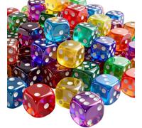 LEBKFT 50 PCS Acrylic Dice Set, 10mm 6 Sided Translucent Round Corner Dice with 10 Colors Classic Gaming Dice Set for Tenzi Farkle Yahtzee Bunco Board Games Tabletop Games Math Teaching DIY Crafts