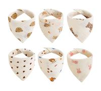 LEBKFT 6 Pack Muslin Baby Dribble Bibs, Cotton Soft Adjustable Snaps Triangular Drool Bib for Newborn to Toddler 0-36 Months Absorbent Dribble Bandana Bibs for Boys and Girls