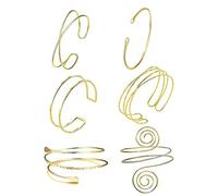 LEBKFT 6Pcs Gold/Silver Arm Cuff Set for Women, Adjustable Coil Upper Arm Bracelet Stylish Boho Armband Jewelry for Everyday Wear and Special Occasions (Gold)