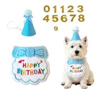 LEBKFT Adjustable Dog Birthday Hat Bandana Set, Reusable Puppy Cat Party Accessories Celebration Decor with Glitter Numbers Give It along with The Birthday Cake as Gift for Beloved Pet (Blue apron)