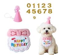 LEBKFT Adjustable Dog Birthday Hat Bandana Set, Reusable Puppy Cat Party Accessories Celebration Decor with Glitter Numbers Give It along with The Birthday Cake as Gift for Beloved Pet (Pink apron)