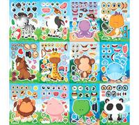 LEBKFT Animal Mix and Match Face Stickers Set, 24 Sheets DIY Creative Animal Stickers Cute Dinosaur & Cartoon Animal Face Stickers No Residue Sticker Sheets for Scrapbooking Art & Craft Projects