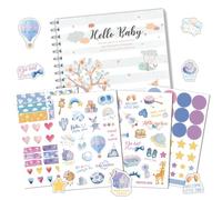 LEBKFT Baby Memory Book, My First Year Keepsake Journal 50 Pages Baby Record Books with 4Pcs Sticker Set for New Parents to Record Milestone Book from Birth for Boy Girl Thoughtful Gift (Type A)
