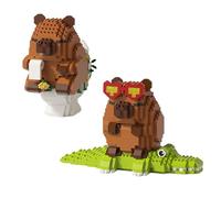 LEBKFT Capybara Building Blocks Set, 2PCS Mini Animal Micro Building Blocks Cute Capybara Creative DIY Micro Bricks 3D Puzzle Mini Animal Figures Gift for Party Birthday Home Decoration (Type A)