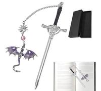 LEBKFT Dragon Bookmark with Gift Box, Purple Double-Winged Sword Bookmark for Readers Unique Metal Fantasy & Gothic Bookmark for Adults Cool Dragon Gift for Men and Women