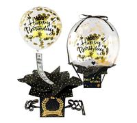 LEBKFT Happy Birthday Money Box Cash Gift Pull, Gifts Set for Any Age Surprise Money Box with Balloon for Women Men Teens Funny Birthday Party Gift Idea (Black)