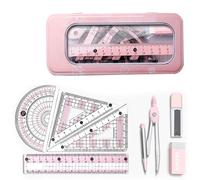 LEBKFT Maths Set for Secondary School, Protractor and Compass Set with Metal Rulers Eraser and Pencil Durable School Stationery Set in Aesthetic Maths Compass Kit for Classroom Homework and Daily use