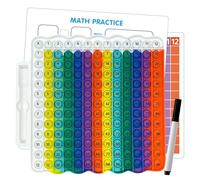 LEBKFT Multiplication Poppet Tables 12x12, Math Fidget Toy Times Tables Sensory Multiplication Table Poppet Toy with Practice Cards and Erasable Marker Pen for Teachers Student (White Edge)