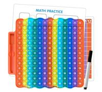 LEBKFT Multiplication Poppet Tables 12x12, Math Fidget Toy Times Tables Sensory Multiplication Table Poppet Toy with Practice Cards and Erasable Marker Pen for Teachers Student (Rainbow)