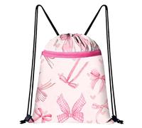 LEBKFT Pink Bow Drawstring Bag, Waterproof Swim PE Bag for Women and Girls Large Capacity Draw String Gym Bag Cute Coquette Sports Backpack for School Swimming Travel Fitness Hiking Picnic (Type C)