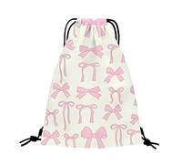 LEBKFT Pink Bow Drawstring Bag, Waterproof Swim PE Bag for Women and Girls Large Capacity Draw String Gym Bag Cute Coquette Sports Backpack for School Swimming Travel Fitness Hiking Picnic (Type D)