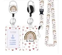 LEBKFT Rainbow Series Sliding Badge Holders, Plastic Card Holder with Retractable Badge Reel Carabiner and Detachable Lanyard Vertical ID Protector for Office Worker Teacher Student Nurse (Type C)