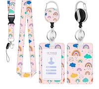 LEBKFT Rainbow Series Sliding Badge Holders, Plastic Card Holder with Retractable Badge Reel Carabiner and Detachable Lanyard Vertical ID Protector for Office Worker Teacher Student Nurse (Type A)