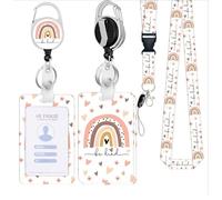 LEBKFT Rainbow Series Sliding Badge Holders, Plastic Card Holder with Retractable Badge Reel Carabiner and Detachable Lanyard Vertical ID Protector for Office Worker Teacher Student Nurse (Type B)