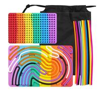 LEBKFT Sensory Activity Board for Kids & Adults, Double-Sided Design Silicone Fidget Toy for Stress Relief Autism ADHD Calming Travel Quiet Toy with 11 Strings & Carry Bag (Iridescent)