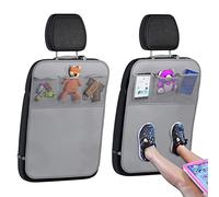 lebogner Back Seat Cover For Kids + 3 Pocket Storage Organizer, 2 Pack X-Large Multifunctional Kick Mats Backseat Protector, Car Seat Back Protectors For Vehicles To Protect From Dirt & Scuffs, Grey