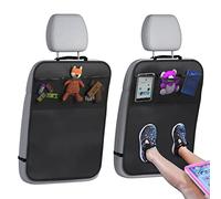 Lebogner Kick Mat Auto Seat Protectors + 3 Organizer Pockets, 2 Pack Waterproof Fabric Cover, X-Large Car Backseat Child Kick Guard Seat Saver