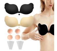 LEBOKJ 2 Pack Invisible Sticky Adhesive Bra, Strapless Backless Push Up Bra with Nipple Covers & Tape for Everyday Wearing, Strapless Dress, Wedding, Prom, Dinner & Swimwear (Cup B)