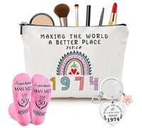 LEBOKJ Birthday Women Including Cosmetic Bag for Women Socks and Key Ring Gift Ideas Birthday Women Makeup Bag for Best Friend, Mum, Birthday Women, 50 years, personalized cosmetic bag