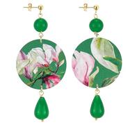 Lebole Maison Earrings The Circle White Flowers Classic Green