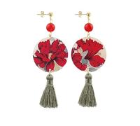 Lebole Maison Earrings The Tasselled Circle Small Flower Red Grey Tassel