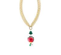 Lebole Maison Necklace The Circle Ring Open Flower Red Pearl