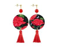Lebole Maison The Tasselled Circle Classic Flower Red Ruby Tassel Earrings