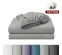 LeBonsoir 180x200cm Fitted Sheet， 30CM/12Inch Deep Pocket - 100% Cotton， No-Pop Off Elastic， 1 Fitted Sheet Only-Light Gray