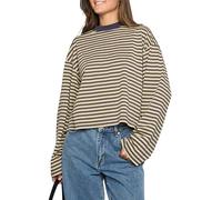 LEBOOBELL Women's Striped Sweatshirt Color Block Long Sleeve Crew Neck Ladies Fit for Spring, Summer and Autumn Apricot XL