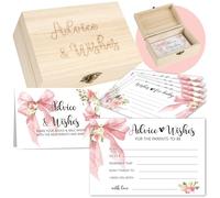 Lebsitey 50 Pcs Pink Bow Baby Shower Advice Cards For Parents To Be,Advice and Wishes Cards Box for New Parents,Wishes For baby Card,Baby Shower Games Decorations Girl
