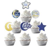 LECAKTO 18 Pieces Little Star Oh Baby Cupcake Toppers - We Are Over the Moon Baby Shower Party Cake Supplies - Girl Boy Baby 1st Birthday Party Decorations