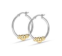 LeCalla 14K Gold-Plated 925 Sterling Silver Light-Weight Round Two-Tone Earring Hoops Jewelry Bead Ball Hoop Earrings for Women