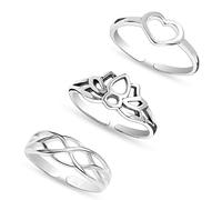 LeCalla 3 Pcs 925 Sterling Silver Heart Infinity Celtic Knot Cute Flower Ring Open Adjustable Toe Rings for Women