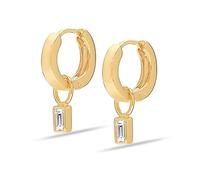 LeCalla 925 Sterling Silver 18K Gold-Plated Huggie Hoop Earrings and Rock Crystal Baguette Ear Charm Set for Women Teen