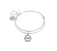 LeCalla 925 Sterling Silver Always By Your Side with Goddaughter Expandable Wire Multi-Charm Bangle Bracelet for Women