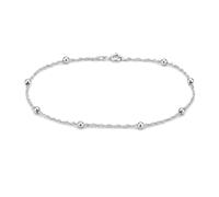 LeCalla 925 Sterling Silver Ankle Bracelet for Women | Beaded Station Chain Anklet | Singapore Chain Beaded Link Anklets Foot Jewelry 10 Inches