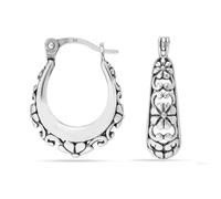 LeCalla 925 Sterling Silver Antique Hoop Earrings Lightweight Italian Small Oval Oxidized Floral Filigree Hoop Earrings for Women 18 MM