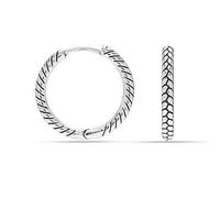 LeCalla 925 Sterling Silver Antique Huggie Hoop Texture Moments Charm Earrings for Women Teen 25mm