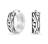 LeCalla 925 Sterling Silver Antique Waved Filigree Hoop Earrings Lightweight Bali Style Chunky Small Click-Top Hoop Earrings for Women - 25mm
