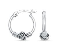 LeCalla 925 Sterling Silver Bali Hoop Earrings for Women | Antique Love Knot Boho Bali Hoop Earrings | Vintage Oxidized Bohemian Twisted Rope Knot Design Hoop Earrings 17MM