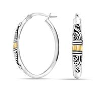LeCalla 925 Sterling Silver Bali-Style Hoop Earrings Jewelry Lightweight Two-Tone O Shape Antique Bali Hoop Earrings for Women - 30MM