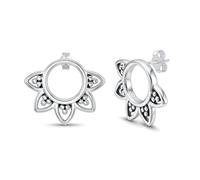 LeCalla 925 Sterling Silver Balinese Filigree Circle Stud Earrings for Women | Vintage Round Filigree Stud Earring | Lightweight Open Circle Studs with Push Back Closure