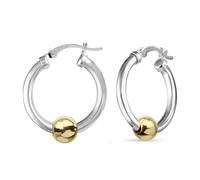 LeCalla 925 Sterling Silver Cape Style Hoop Earrings | 14K Gold-Plated Two-Tone Ball High Polish Beaded Click-Top Hoop Earrings for Women - 25mm