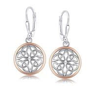 LeCalla 925 Sterling Silver Celtic Knot Earrings | Two-Tone Jewelry | Lightweight Celtic-Knot Leverback Drop Dangle Earring for Women - 35mm