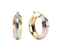 LeCalla 925 Sterling Silver Chunky Hoop Earrings Jewelry | Three Tone Classy Diamond-Cut Medium Trio Thick Hoop Earrings for Women - 30MM